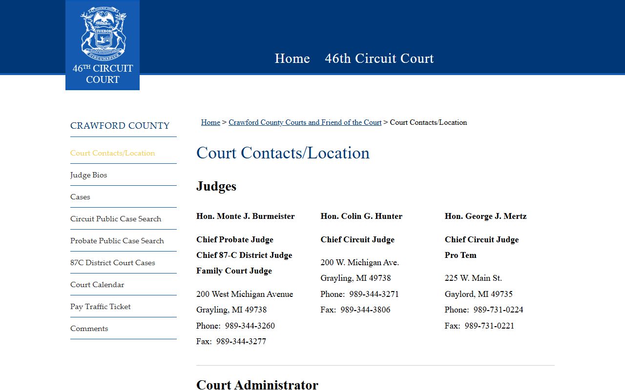 Crawford County Clerk of Court and circuit court contacts and location page