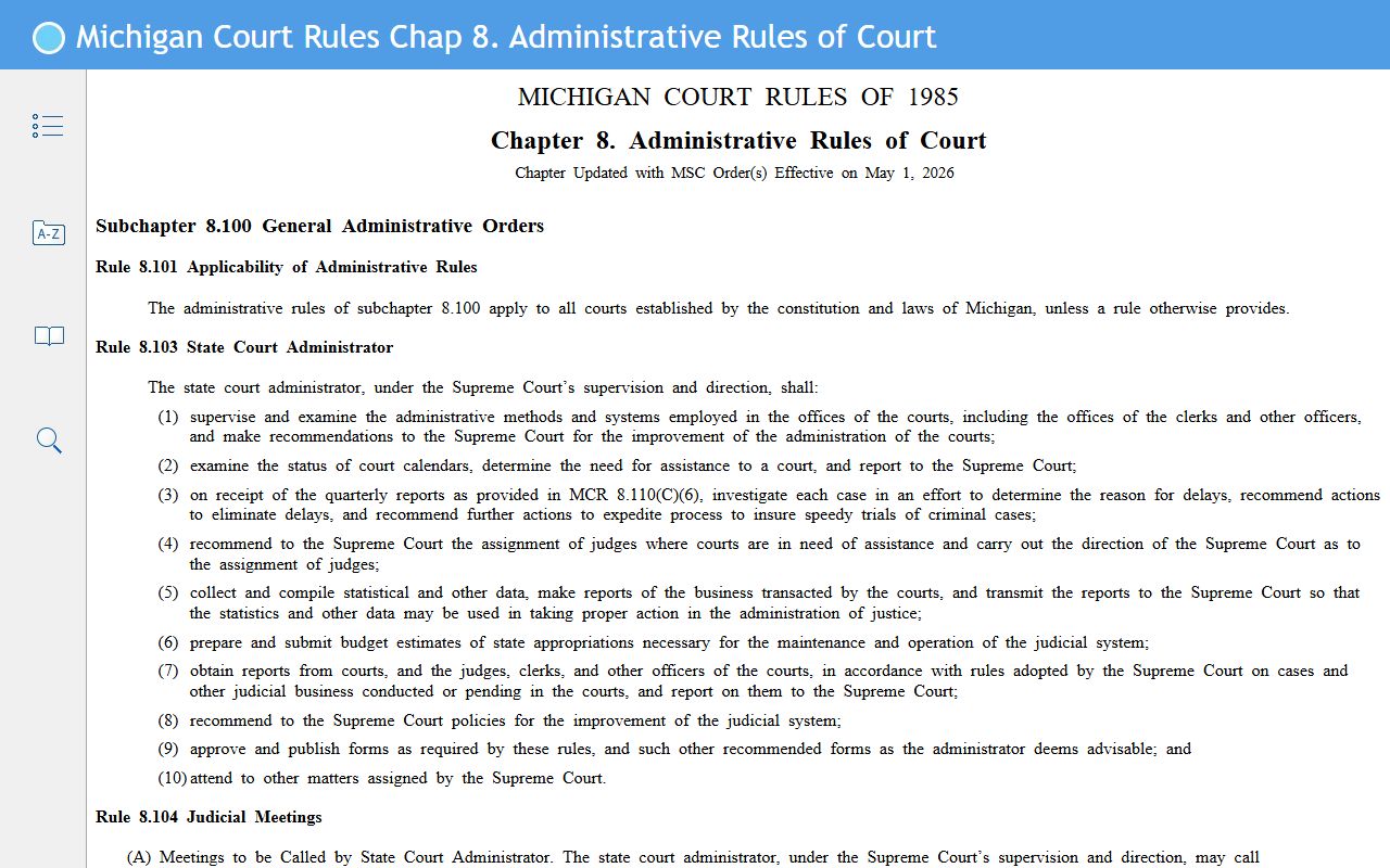 Michigan Court Rules Chapter 8 governing restricted Crawford County court records