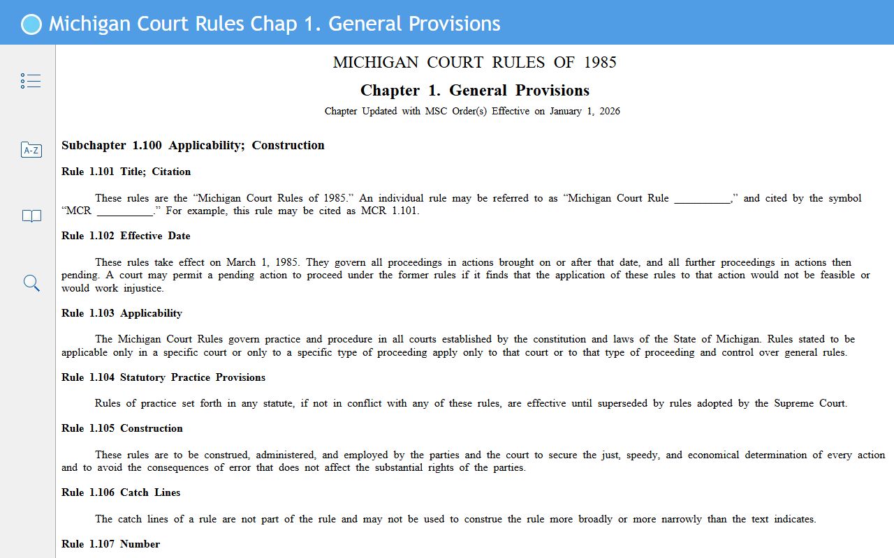 Michigan Court Rules Chapter 1 governing Crawford County court records access