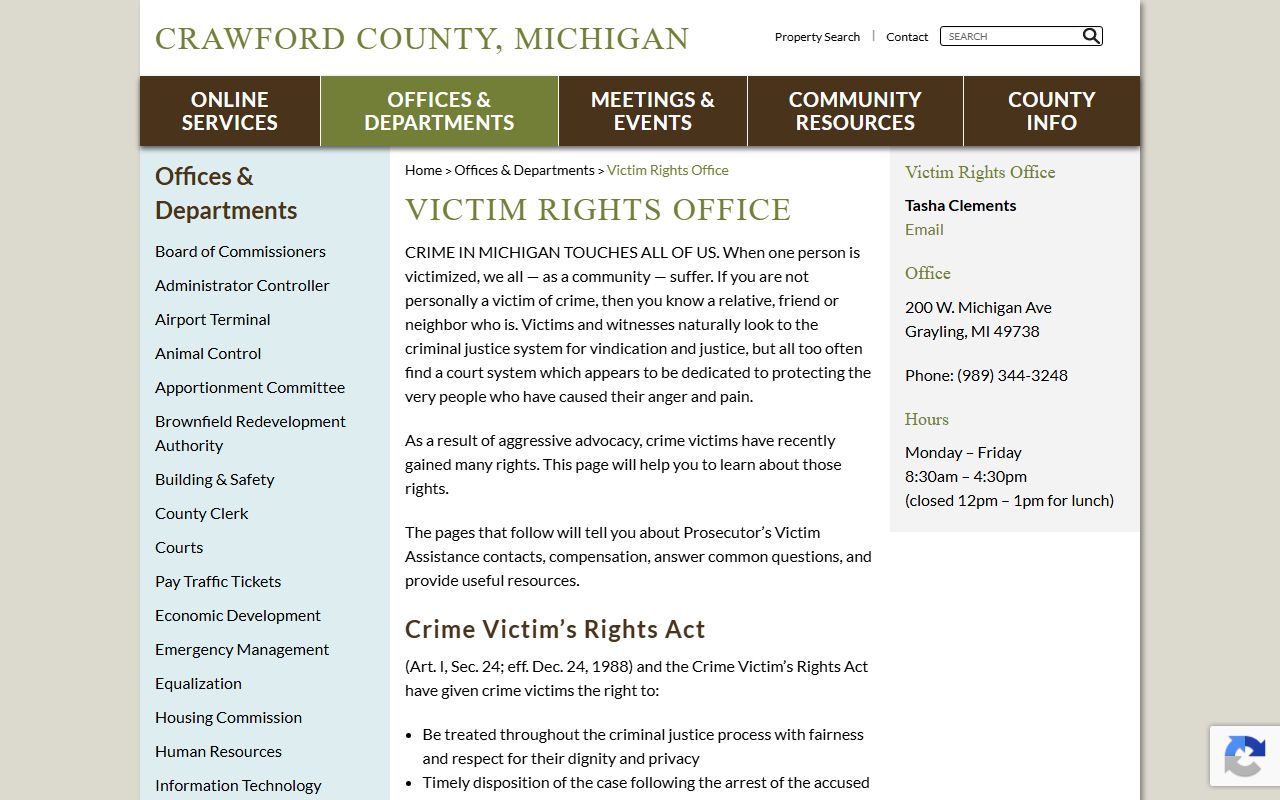 Crawford County Victim Rights Office page linked to criminal court records access