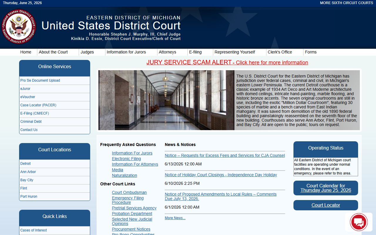Eastern District of Michigan federal court serving Crawford County records