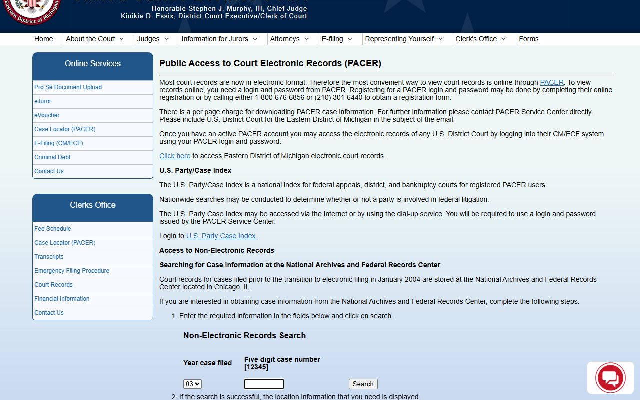 Eastern District of Michigan court records access for Crawford County federal cases