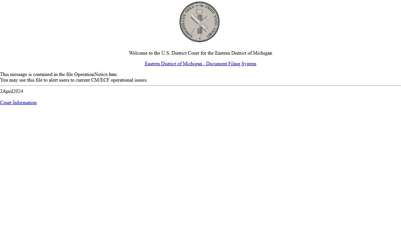 Eastern District of Michigan CM ECF portal for Crawford County federal court records
