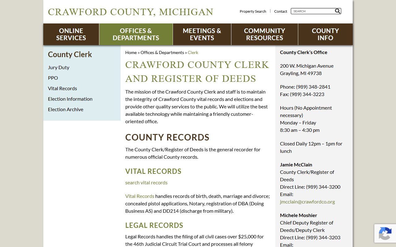 Crawford County clerk and register of deeds page for court and vital records