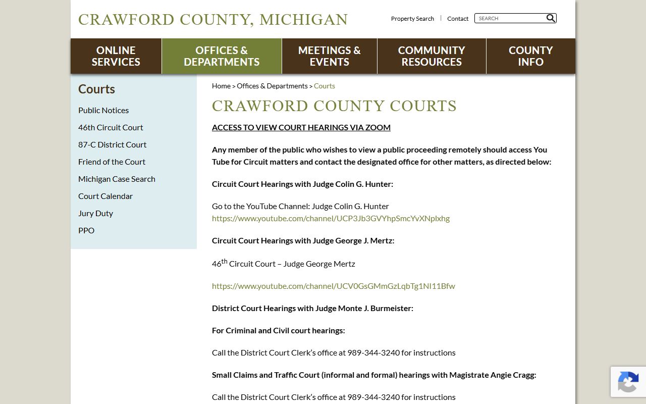 Crawford County courts landing page with judges and court records contacts
