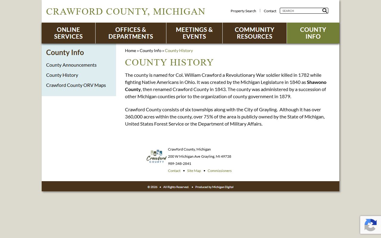 Crawford County history page tied to court records dating to 1879