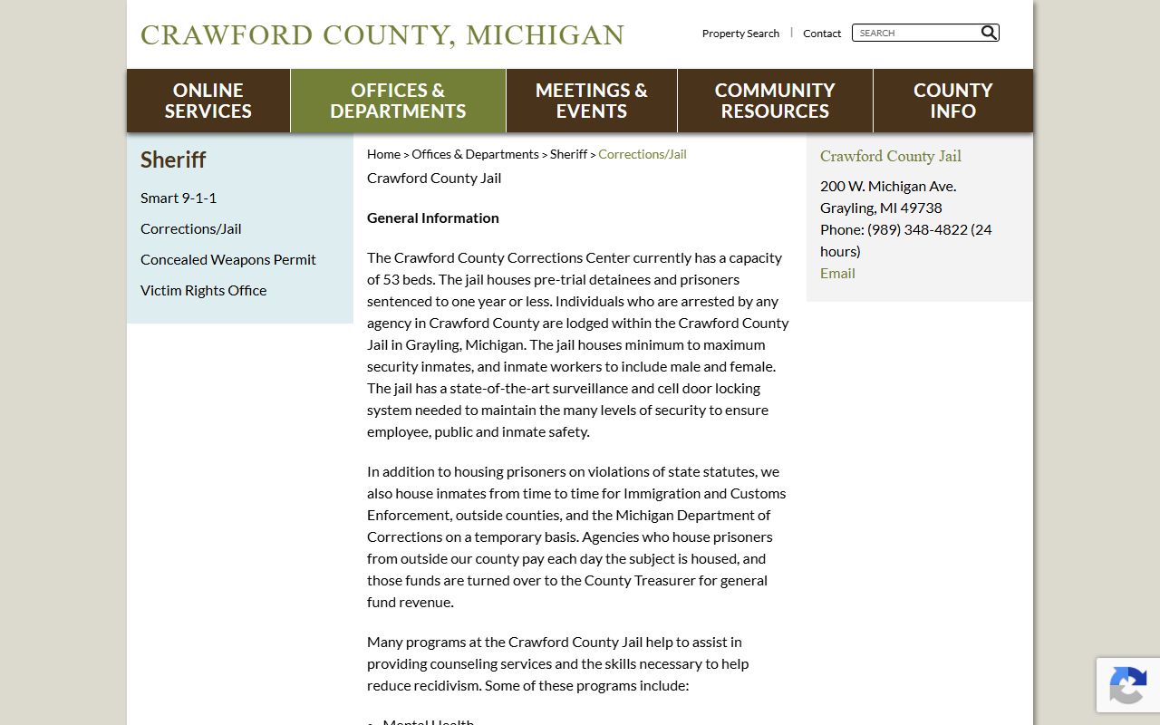 Crawford County jail and inmate records corrections page