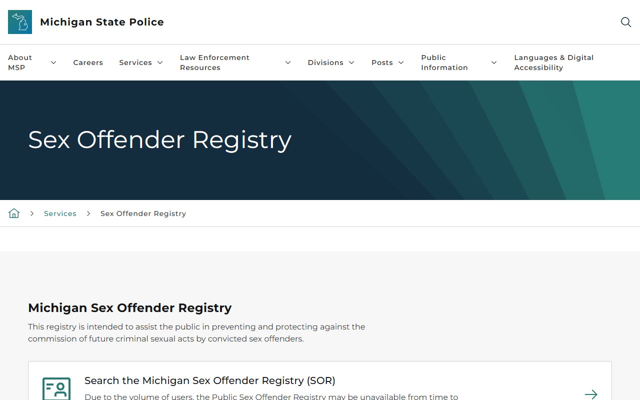 Crawford County inmate records Michigan sex offender registry search
