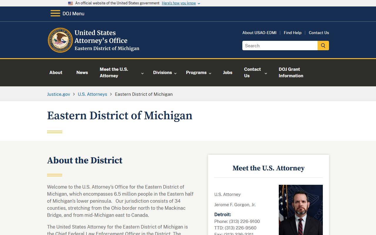 Crawford County inmate records U.S. Attorney Eastern District of Michigan