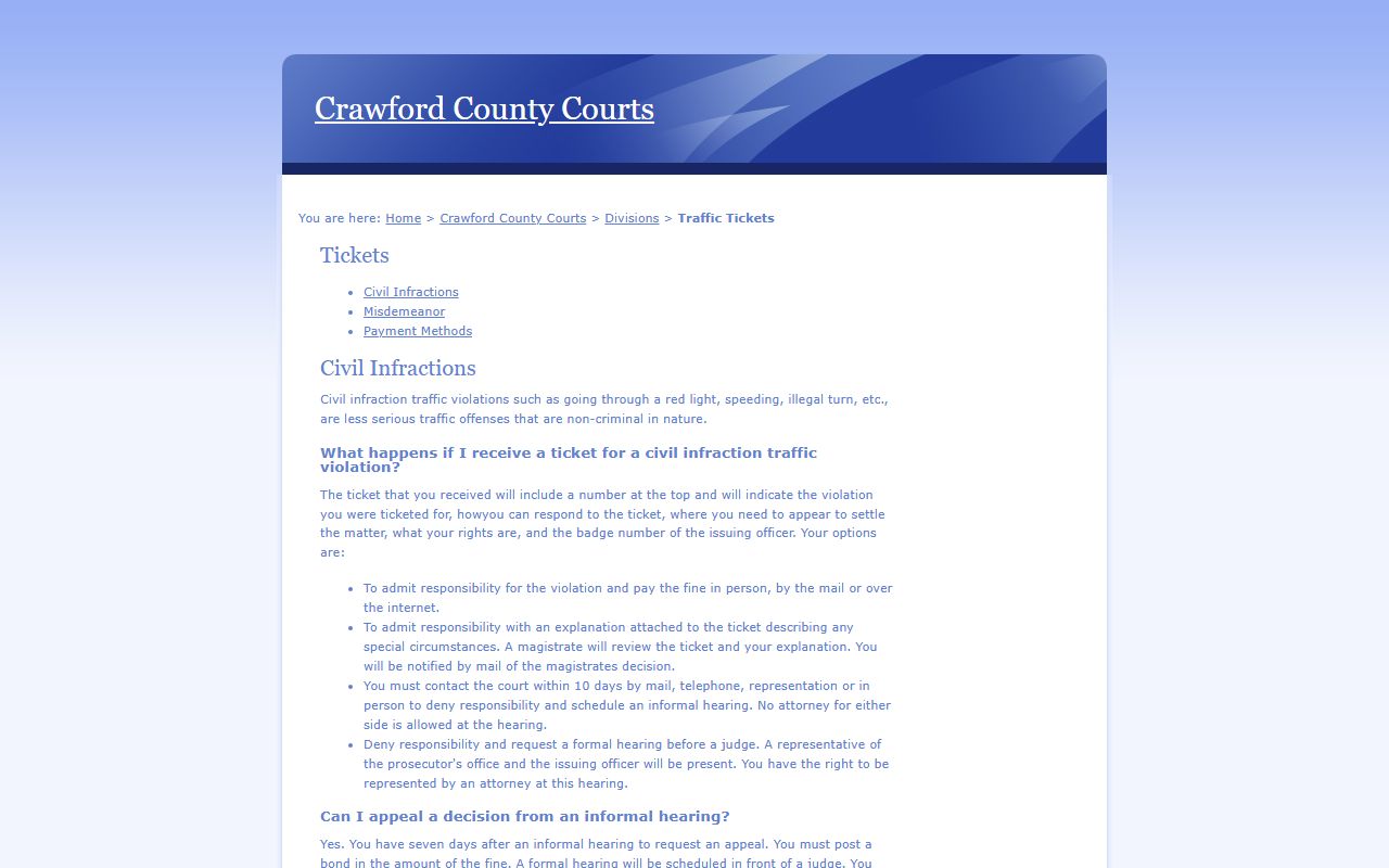 Crawford County traffic court records ticket type and hearing option guide