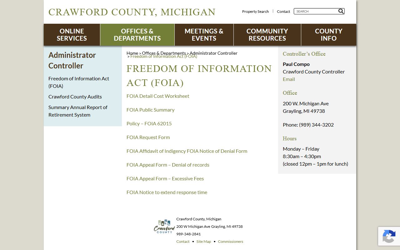 Crawford County FOIA page used as a fallback for warrant records requests