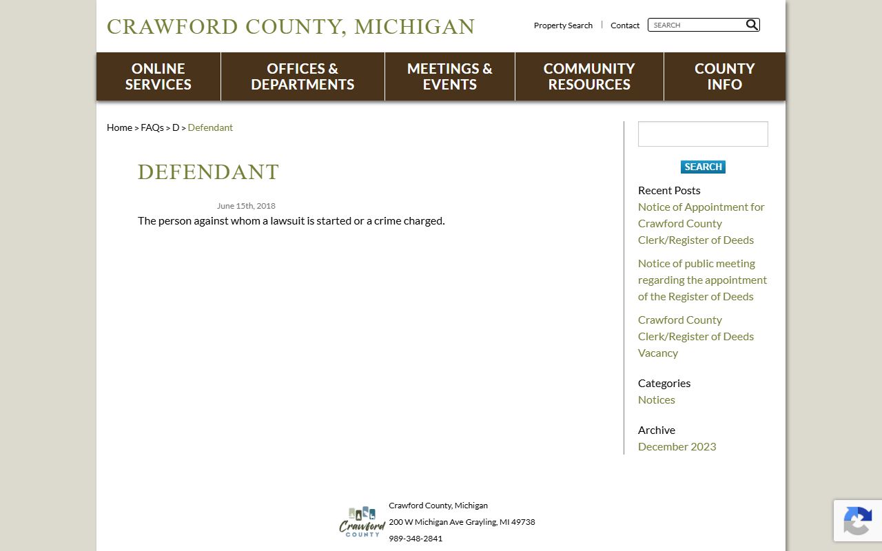 Crawford County defendant FAQ page tied to warrant records and named parties